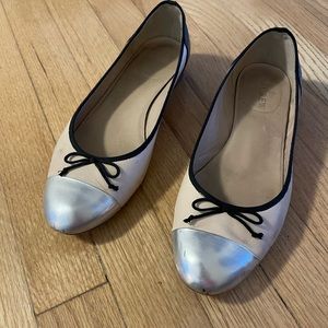 J.Crew Leather Flats with Metallic Detail